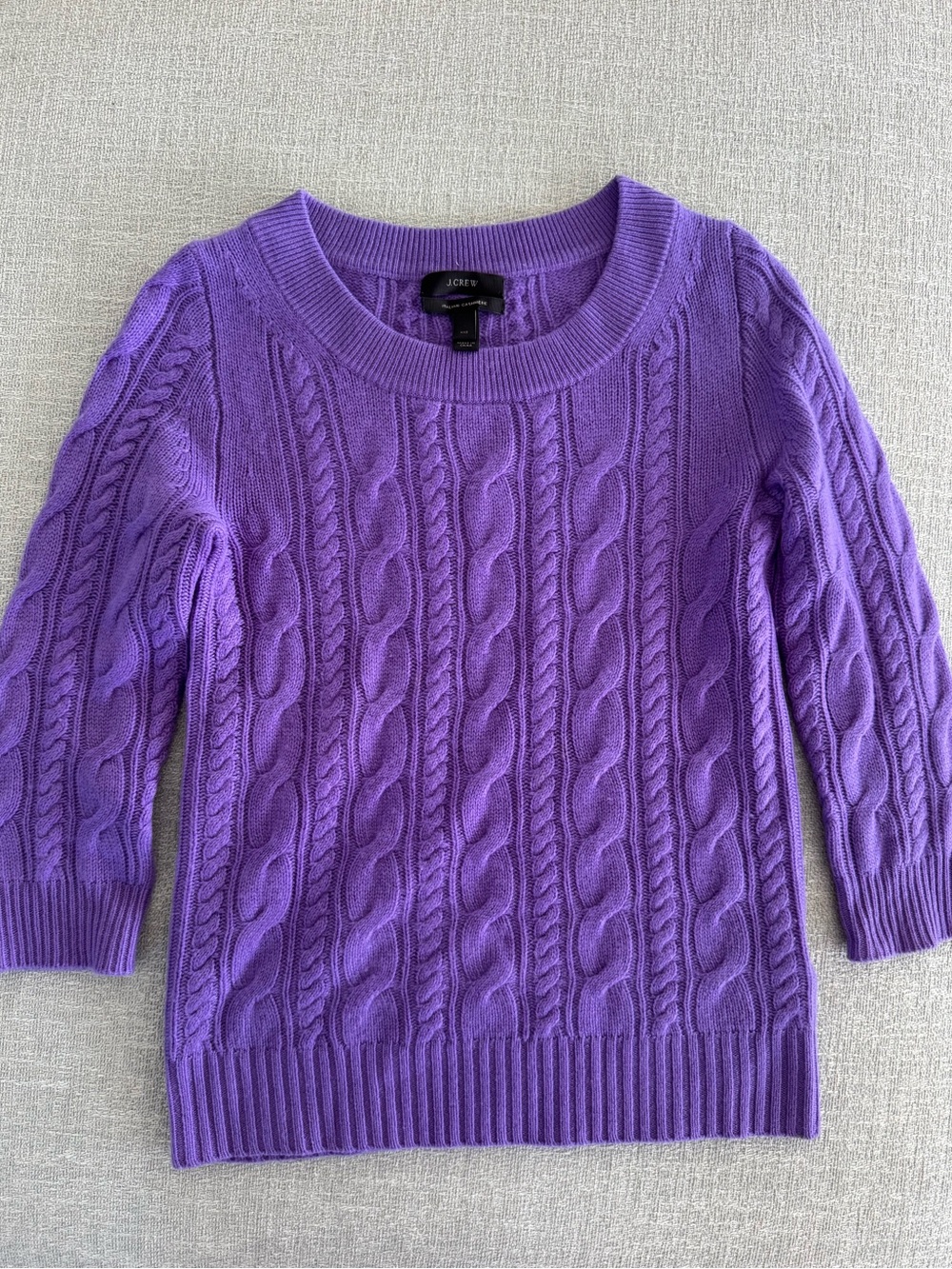 J.Crew 100% Italian Cashmere Cable Knit Sweater Purple 3/4 Sleeve XXS